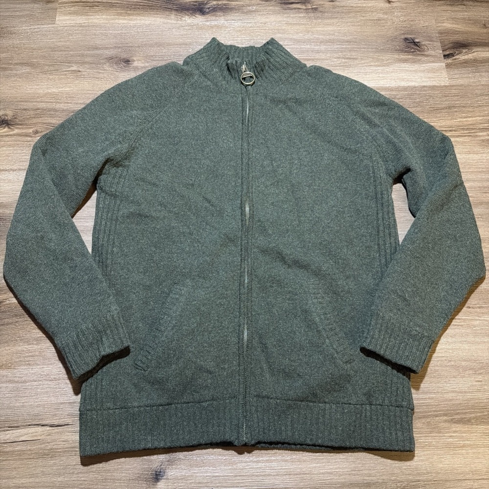 Barbour Full Zip‎ Jumper Green Mens LARGE Soft Lambswool Hilltop Thru Seaweed
